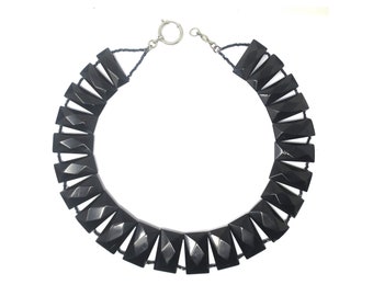 Antique Faceted Whitby Jet Necklace: Victorian Gothic Jewelry