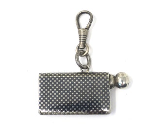 Antique Victorian Niello Silver Checkerboard Pattern Match Striker Box Pendant