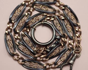 Antique Niello Rose Gold Vermeil Open-Work Lover's Knot Chain Necklace MBP2