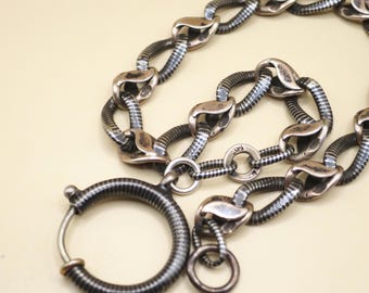 Antique Niello Silver & Rose Gold Vermeil Chain Bracelet, 9.5" Length MB28