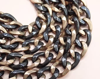 Antique Victorian 800 Silver Niello Pocket Watch Chain, 12k Rose Gold Vermeil, 18.5" MBP5