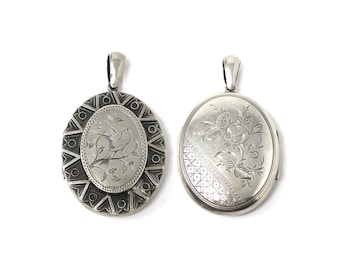 Victorian Aesthetic Movement Sterling Silver Engraved Bird Locket Pendant