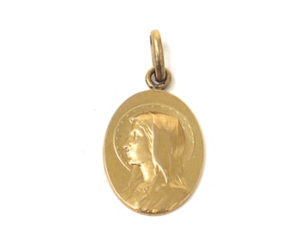 14k Gold Fill Oval Virgin Mary Pendant – Vintage French Lourdes Medal Charm