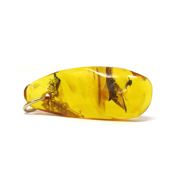 Vintage Genuine Amber Insect Plant Inclusion Pend… - image 1