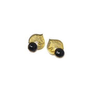 Vintage Manu Vermeil & Onyx Onion Dome Hand Made Signed Earrings
