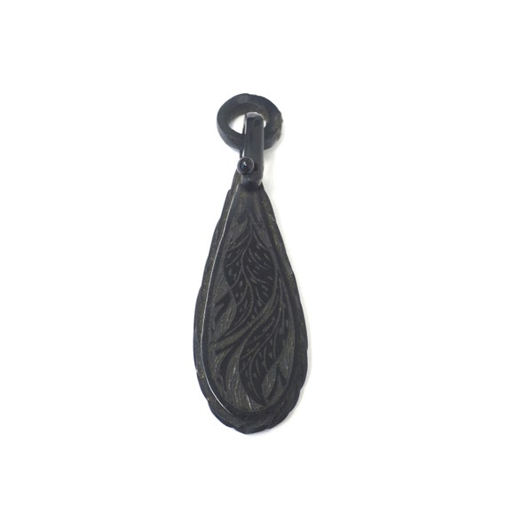 Victorian Carved Whitby Jet Mourning Pendant with… - image 1