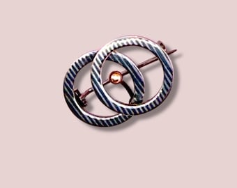 Antique Victorian Niello & Rose Gold Vermeil Interlocking Circles Pin Brooch N6
