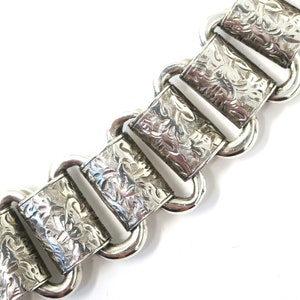 Heavy Victorian Sterling Silver Hand Engraved Collar Book Chain Necklace