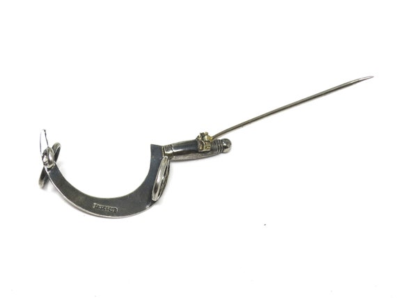 Rare Patented Victorian 1886 Silver Scythe Pin Br… - image 5