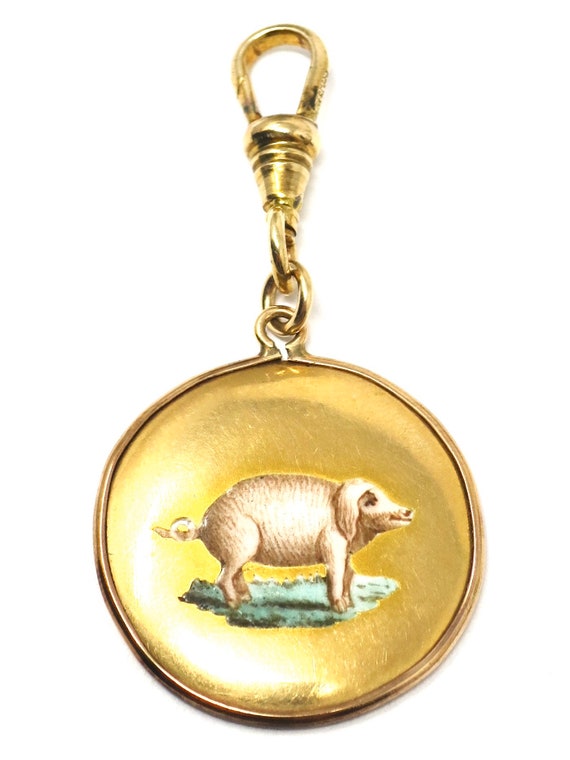 Antique Victorian 14k & 18k Gold Enameled Pig Goo… - image 4