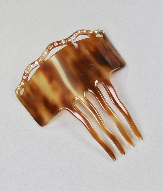 Vintage French Rhinestone Faux Tortoise Shell Hair Comb 
