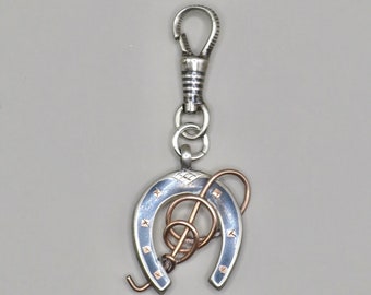 Antique Victorian 800 Niello Silver and Rose Gold Vermeil Equestrian Horseshoe Charm Pendant