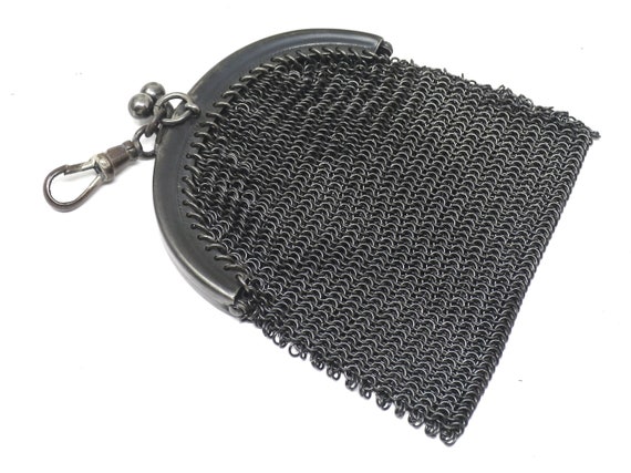 Antique Victorian Mourning French Gunmetal Mesh C… - image 8