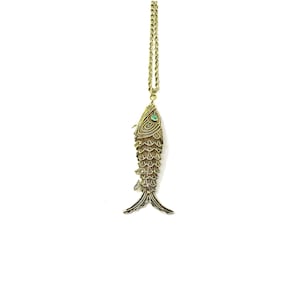 Vintage Chinese Export Articulated Gilt Filigree Fish Vinaigrette Locket Necklace