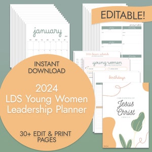 2024 LDS Young Women Planner | Printable YW Binder | Editable Organizer | 2024 YW Theme | I am a Disciple of Jesus Christ | Instant Download