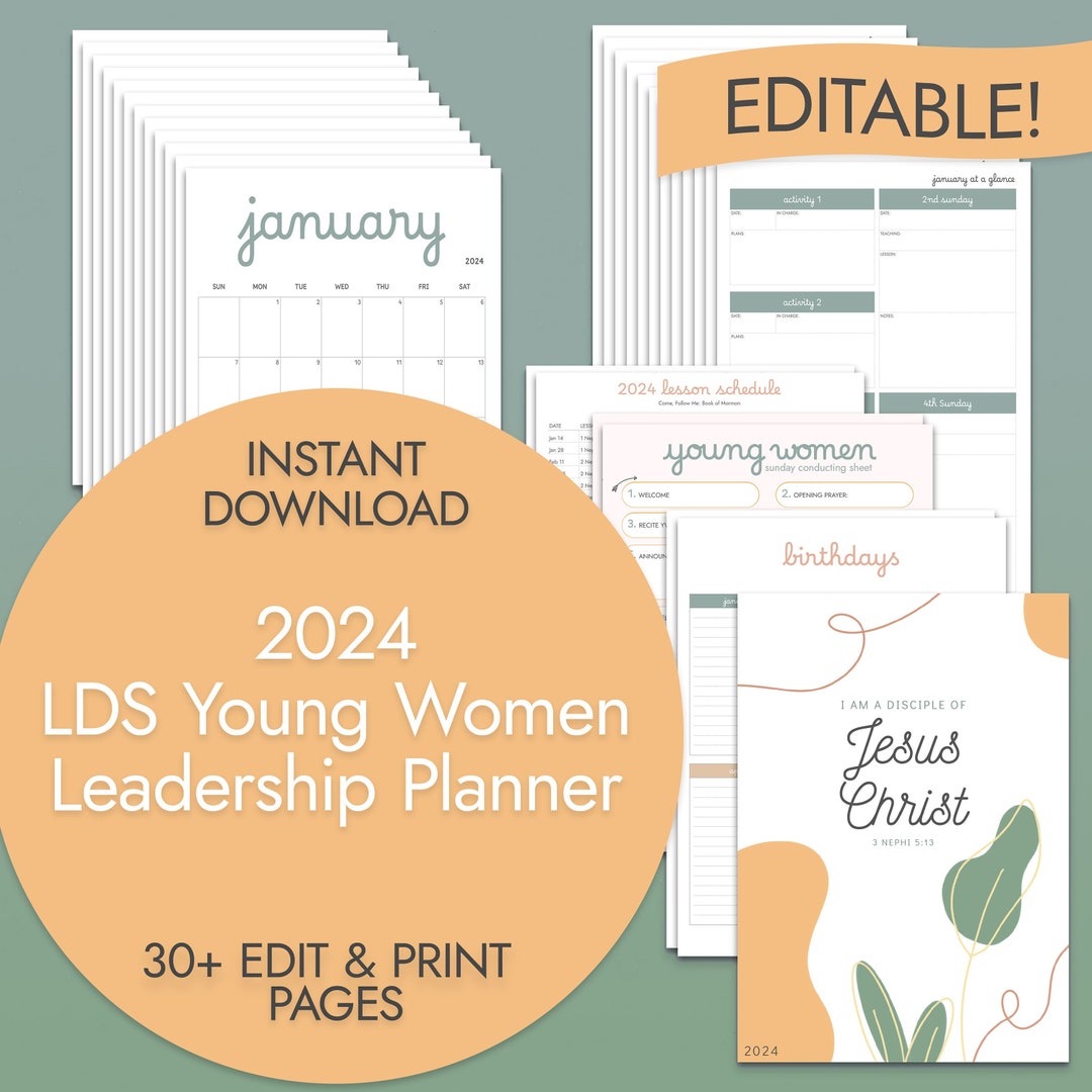 2024 LDS Young Women Planner Printable YW Binder Editable Organizer