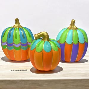 OOAK Hand Painted Pumpkins. Ceramic Tabletop Pumpkins. Handmade Hand Painted Pumpkins. Fall Decor.