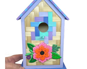 Floral Birdhouse Hand Painted. Gardener Gift Birdhouse.