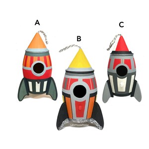 Custom Painted Rocket Ship. Geometric Space Ship. Space Theme Party Favor. Space Ship Toy. image 2