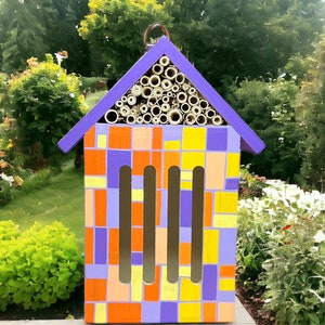 OOAK Butterfly House. Wood Insect Hotel. Butterfly House. Bee Hive. Insect House. Bee House. Hand Painted Insect House. Orange/purple