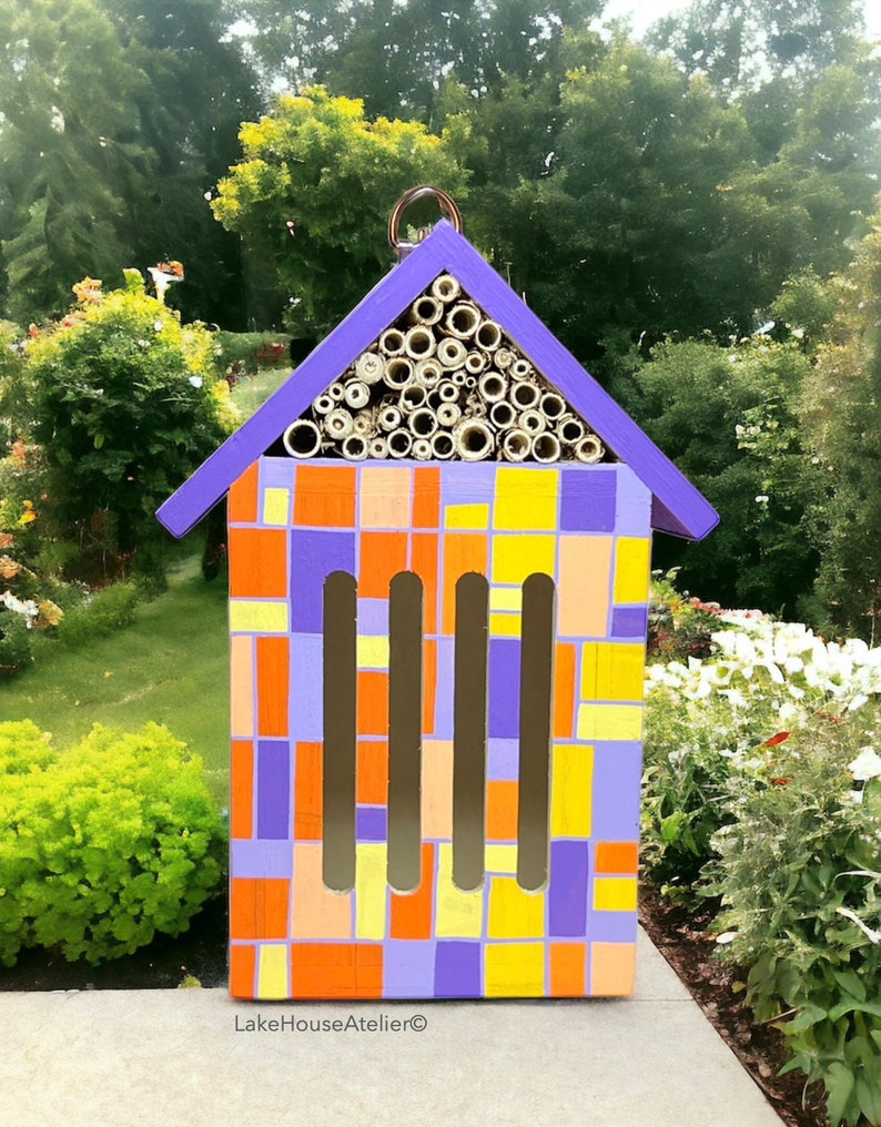 OOAK Butterfly House. Wood Insect Hotel. Butterfly House. Bee Hive. Insect House. Bee House. Hand Painted Insect House. image 3