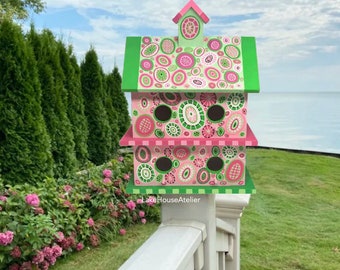 OOAK Large Birdhouse Hand Painted Original Design. Unique Large Birdhouse.