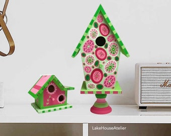 OOAK Pedestal Birdhouse Custom Painted Home Decor