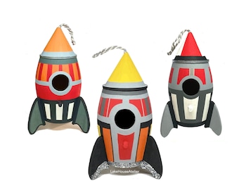Custom Painted Rocket Ship. Geometric Space Ship. Space Theme Party Favor. Space Ship Toy.