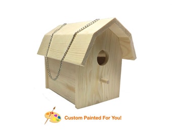 CUSTOM Birdhouse with removable roof, hand painted for you.