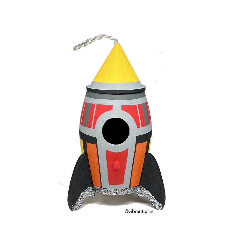 Custom Painted Rocket Ship. Geometric Space Ship. Space Theme Party Favor. Space Ship Toy. B