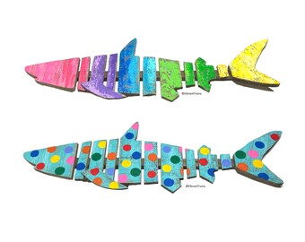 Reclaimed Wood Rainbow Fish. Custom Painted Wood Fish. Spotted Wooden Fish. Reclaimed Wood Shark.