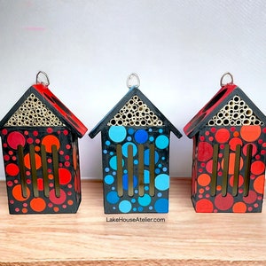 OOAK Butterfly House. Wood Insect Hotel. Butterfly House. Bee Hive. Insect House. Bee House. Hand Painted Insect House. Blue dots