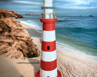 CUSTOM 21" Lighthouse, Hand Painted. 21" Wooden Lighthouse Custom Painted