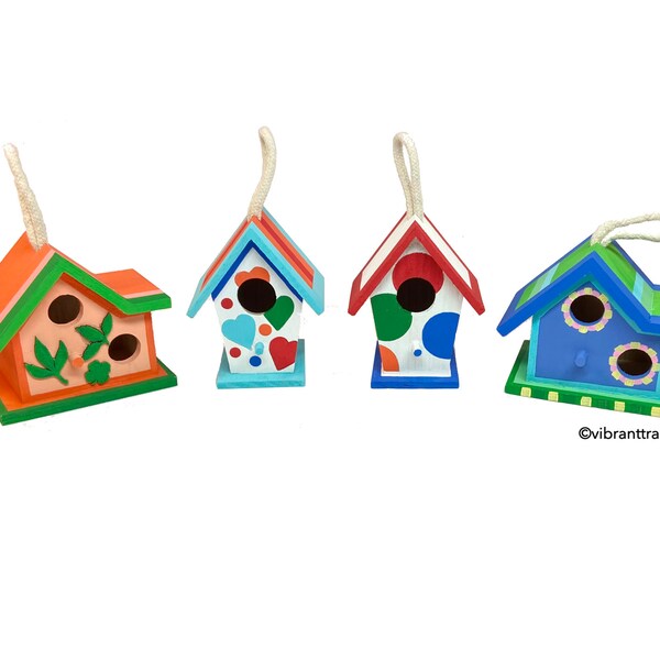 OOAK Little Wood Birdhouses. Garden Party Decor and Gifts. Decorative Small Birdhouses.