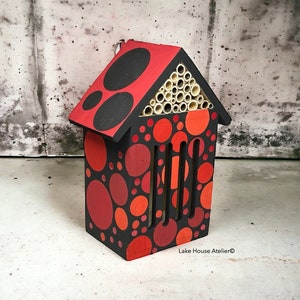 OOAK Butterfly House. Wood Insect Hotel. Butterfly House. Bee Hive. Insect House. Bee House. Hand Painted Insect House. Red dots