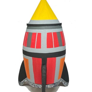 Custom Painted Rocket Ship. Geometric Space Ship. Space Theme Party Favor. Space Ship Toy. image 5