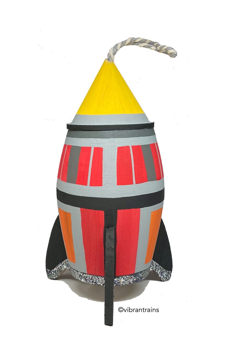 Custom Painted Rocket Ship. Geometric Space Ship. Space Theme Party Favor. Space Ship Toy. image 5