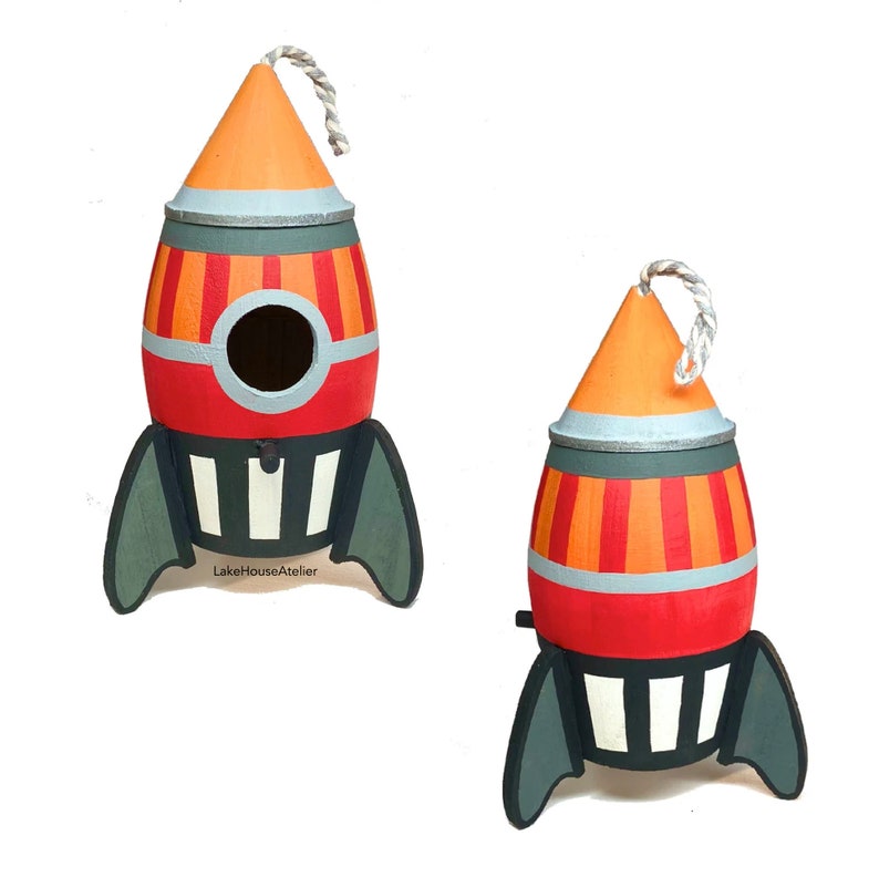 Custom Painted Rocket Ship. Geometric Space Ship. Space Theme Party Favor. Space Ship Toy. A