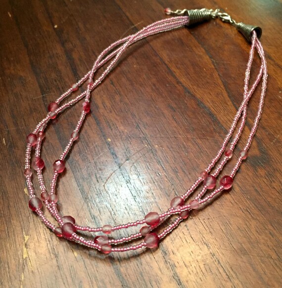 Women's Beaded MultiStrand Necklace Pink Czech Glass