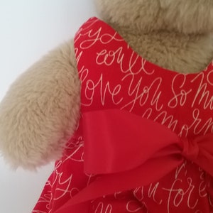 Teddy Bear Clothes, LuvU Red with White Print Cotton Dress image 3