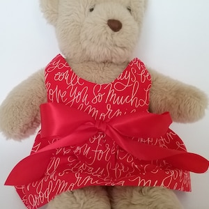 Teddy Bear Clothes, LuvU Red with White Print Cotton Dress image 1