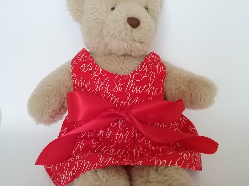 Teddy Bear Clothes, LuvU Red with White Print Cotton Dress image 1