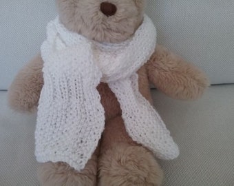 Teddy Bear Clothes, 'Crystal', White Hand Knitted Scarf