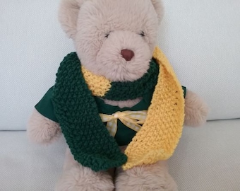 Teddy Bear Clothes, 'Beau', Green Cotton Shirt and Green and Gold Hand Knitted Scarf