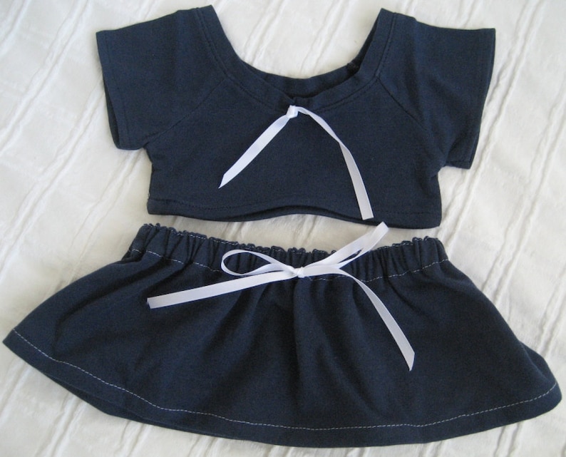 /'Bec/' Navy and White School Style Top and Skirt Teddy Bear Clothes
