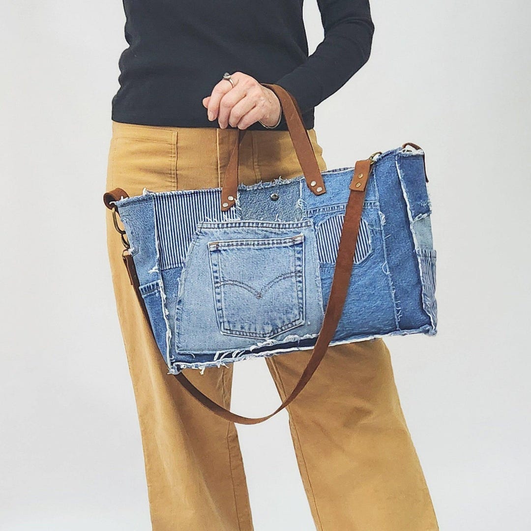 Oversized Denim Patchwork Tote Bag: Upcycled Stonewash Weekend Bag - Etsy