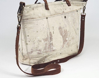 Upcycled Oversize Tote Bag: Bohemian Slouchy Weekender with Leather Straps