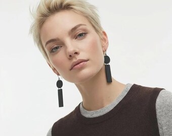 Minimalist Black Dangle Earrings: Upcycled Inner Tube, Niobium Wires