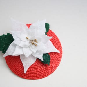 Poinsettia fascinator vintage style accessory christmas fascinator christmas party accessory mini christmas hat Christmas hair image 5