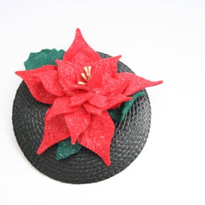 Poinsettia fascinator vintage style accessory christmas fascinator christmas party accessory mini christmas hat Christmas hair image 1